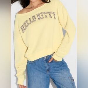 Hello Kitty Soft Yellow Open Shoulder Sweatshirt C222